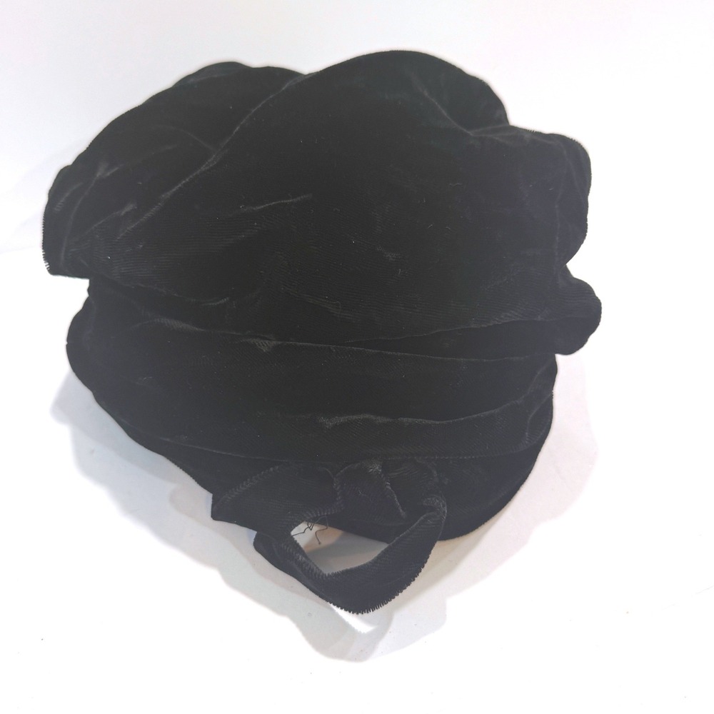 Vintage Gage Original Black Velvet Pillbox Hat Union Made USA Mid-Century Toque